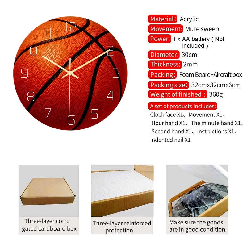 Valentoria Back To School Supplies Basketball Football Soccer Golf Baseball Tennis Wall Clock Bedroom Livingroom Birthday Chritmas Gifts Present for Kids Son Boys Baby Child NBA Basketball MLB Fans (Basketball) - Image 2